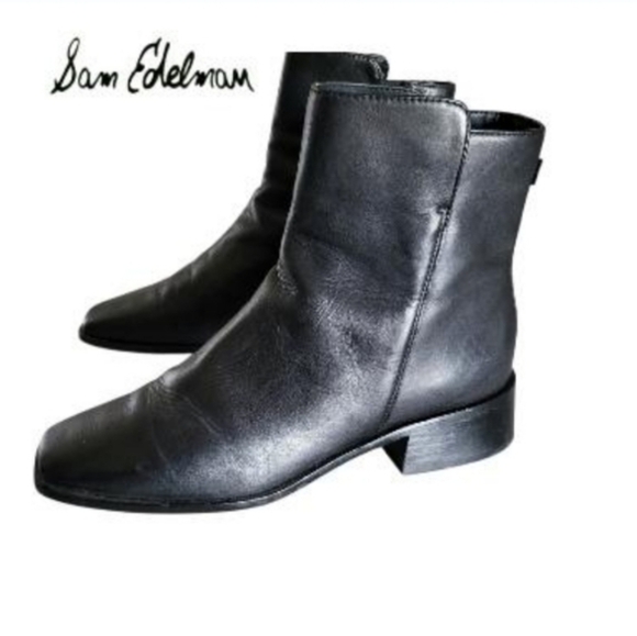 Sam Edelman Shoes - Sam Edelman THATCHER Black Leather Ankle Boot Dress Square Toe Heel Shoe Women 9